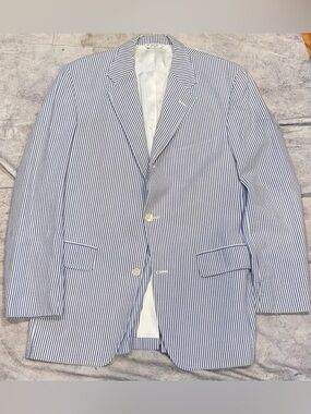 J Press Seersucker Cotton Striped Blazer Suit Jacket Sport Coat 40 L Summer Vntg
